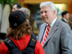 The Chancellor listening inside the Winslow Hall