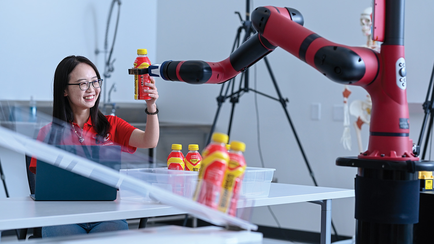 Students interact with robots and imaging software to help better understand the relationships between computers and humans. The Human-Systems engineering lab research aims to improve human safety through human movement measurement and deep learning.