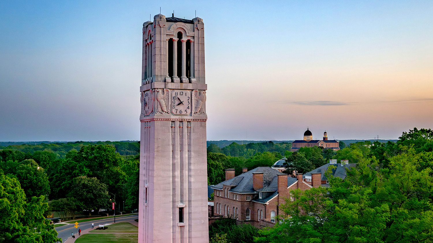 The Memorial Belltower at dusk.