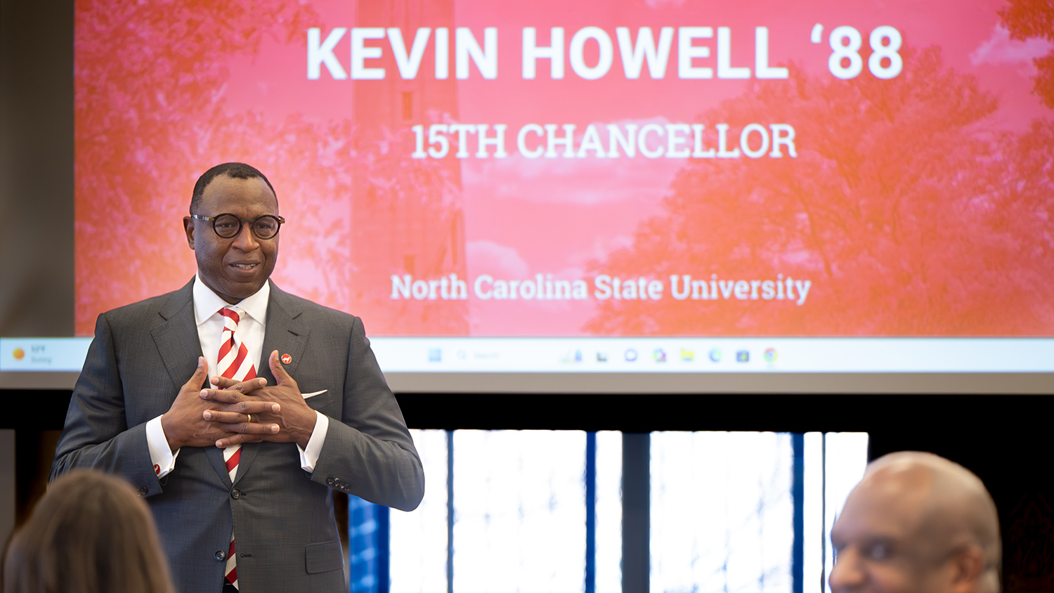 Kevin Howell during a campus event announcing his role as NC&#160;State's 15th chancellor.