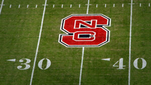 Block "S" logo on Carter-Finley Stadium field